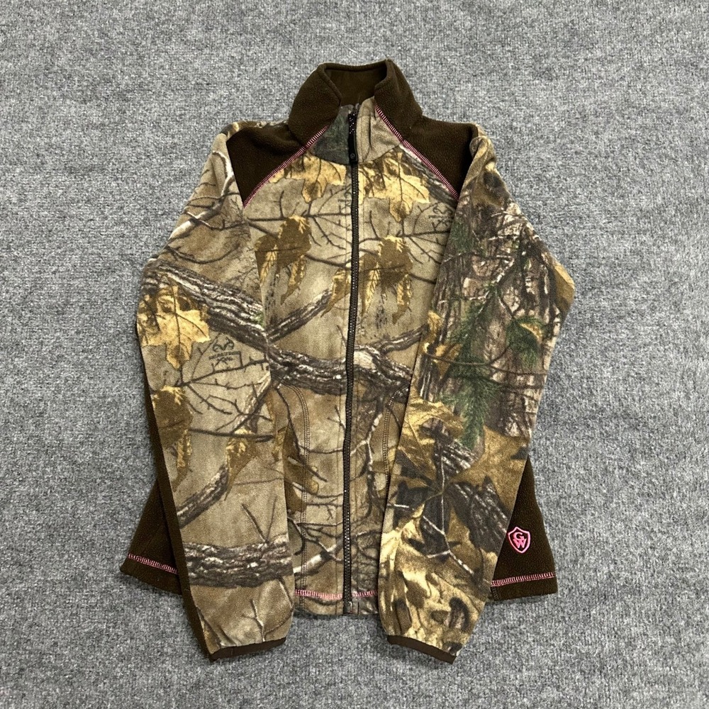 Game Winner Jacket Womens Size S Brown Realtree Camo Fleece Full Zip Outdoor